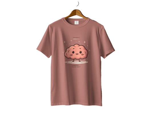 Cute Brain T-Shirt, Thinking Please Wait Tee, Funny T-Shirt, Kawaii T-Shirt, Animated Brain Shirt, Cartoon Brain Tee, Gift for Thinkers - IconVexa