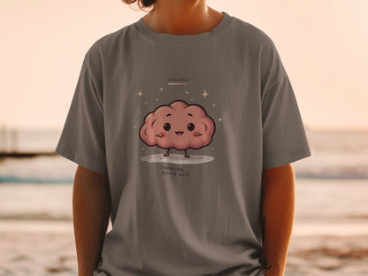 Cute Brain T-Shirt, Thinking Please Wait Tee, Funny T-Shirt, Kawaii T-Shirt, Animated Brain Shirt, Cartoon Brain Tee, Gift for Thinkers - IconVexa