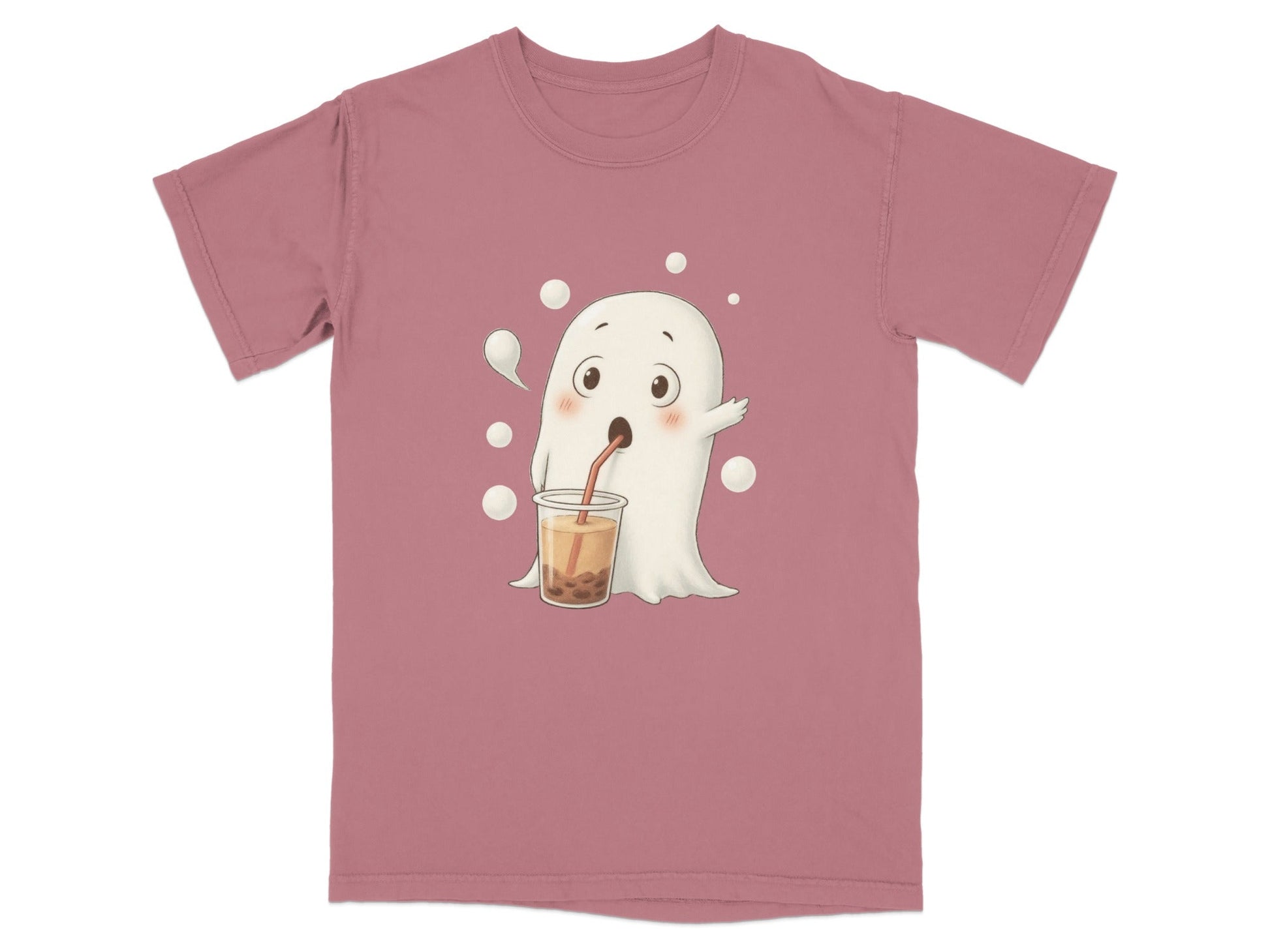 Cute Ghost Drinking Boba Tea Halloween Spooky Season T-Shirt - IconVexa