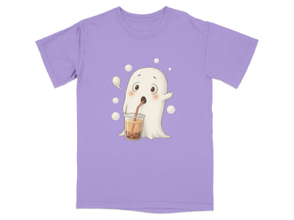 Cute Ghost Drinking Boba Tea Halloween Spooky Season T-Shirt - IconVexa