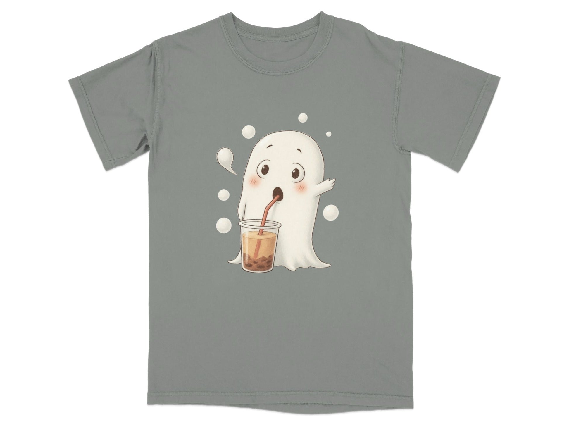 Cute Ghost Drinking Boba Tea Halloween Spooky Season T-Shirt - IconVexa