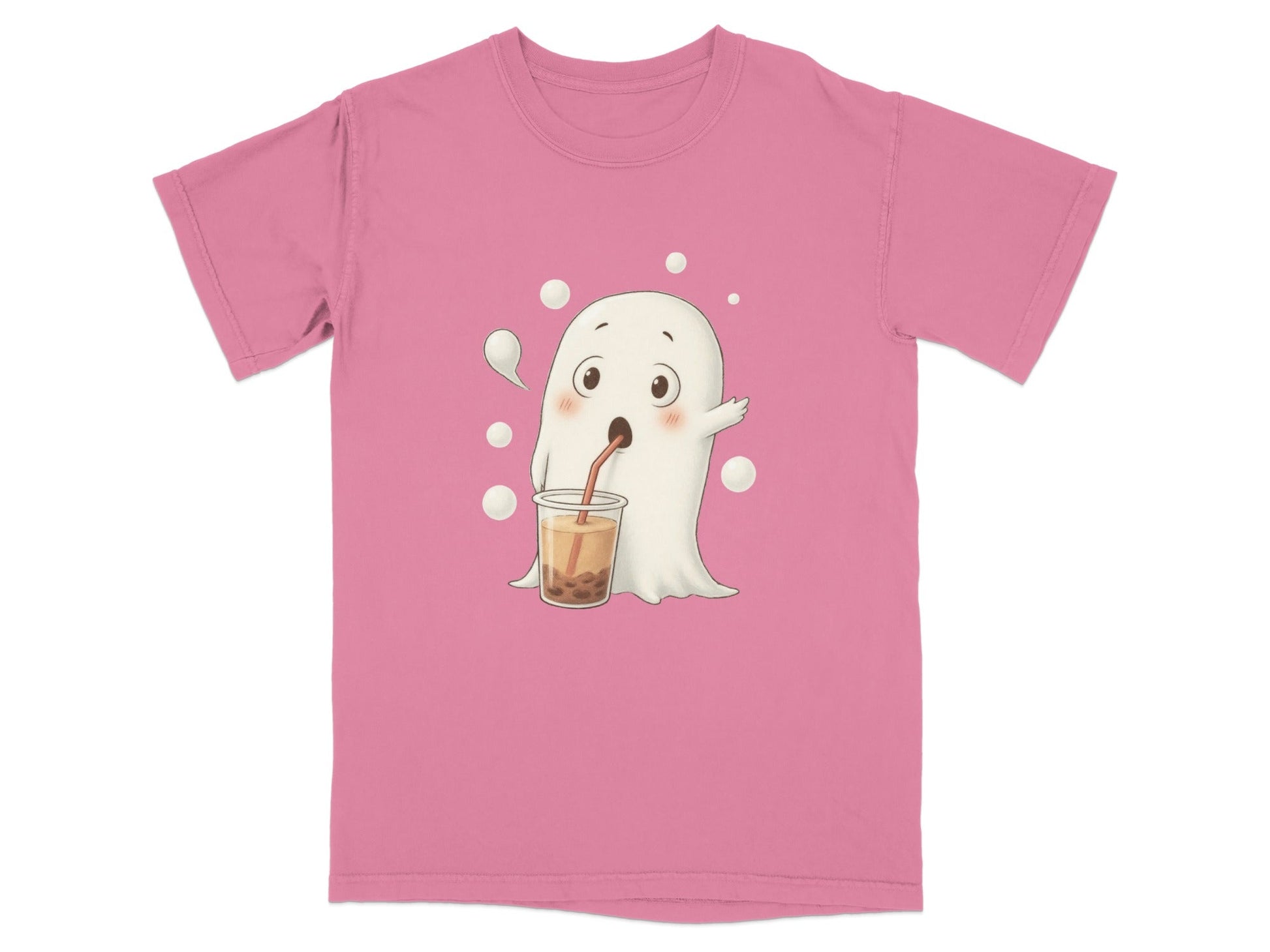 Cute Ghost Drinking Boba Tea Halloween Spooky Season T-Shirt - IconVexa