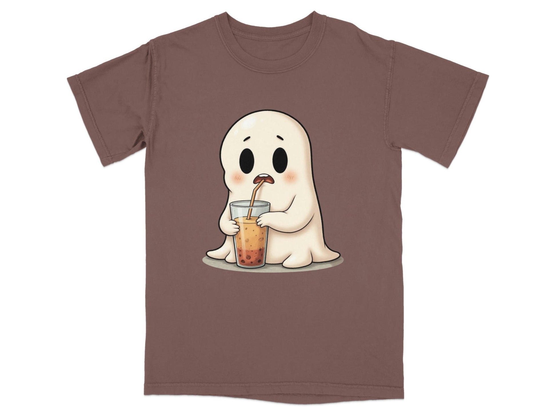 Cute Ghost Sipping Boba Tea Adorable Cartoon Art T-Shirt - IconVexa