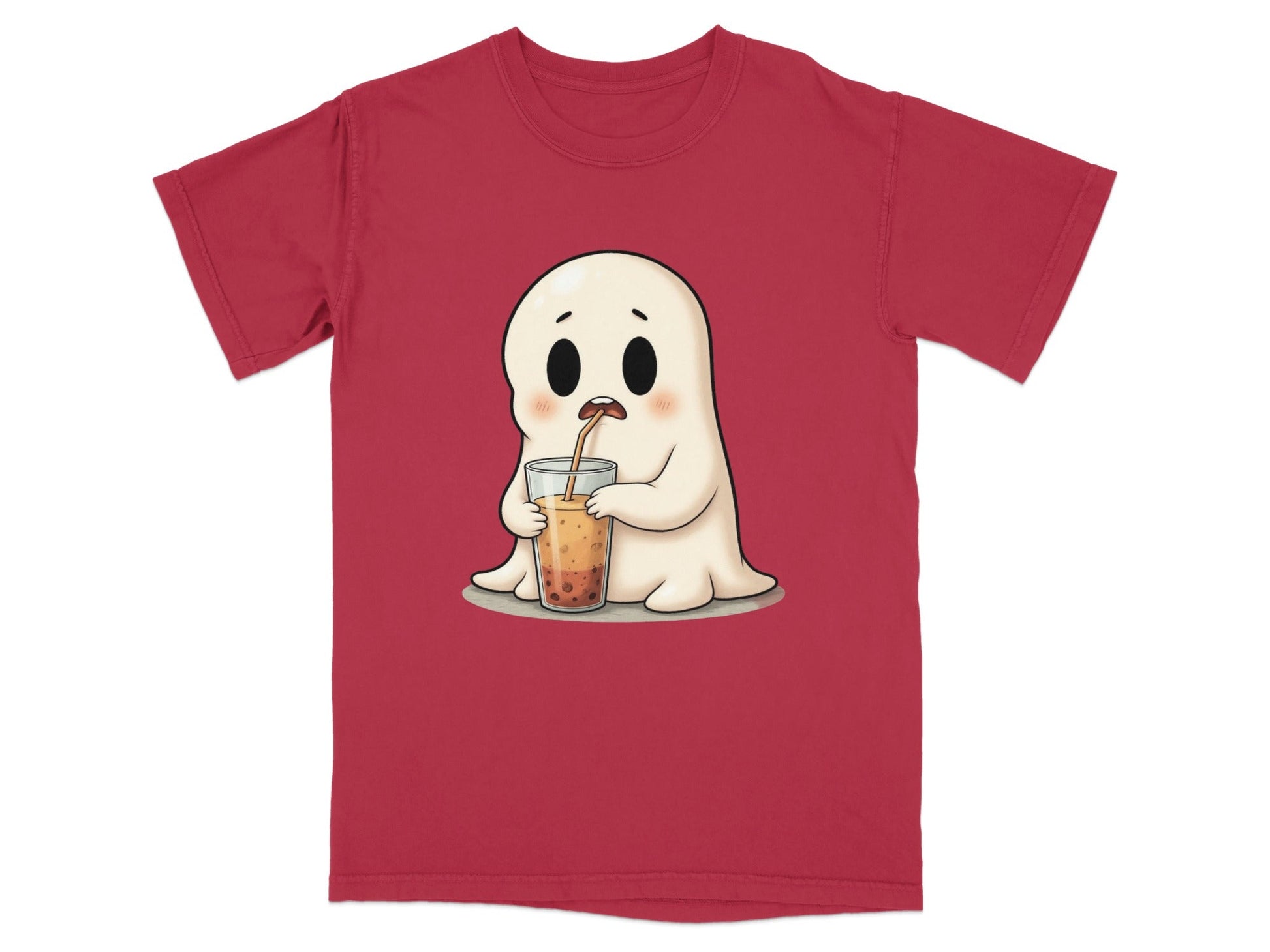 Cute Ghost Sipping Boba Tea Adorable Cartoon Art T-Shirt - IconVexa
