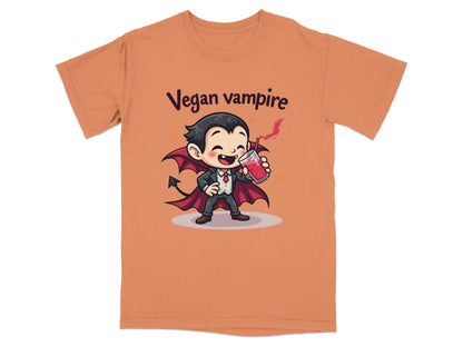 Cute Vegan Vampire Cartoon Character Graphic Art T-Shirt - IconVexa
