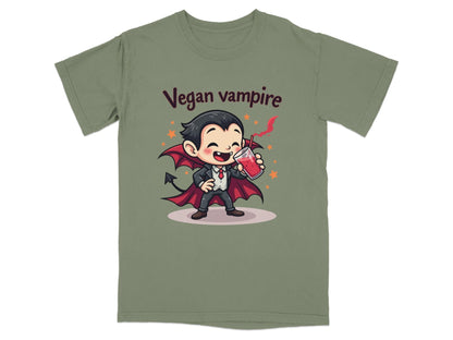 Cute Vegan Vampire Cartoon Character Graphic Art T-Shirt - IconVexa