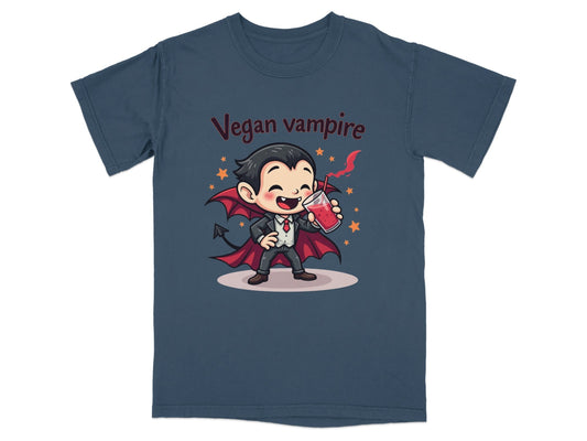 Cute Vegan Vampire Cartoon Character Graphic Art T-Shirt - IconVexa