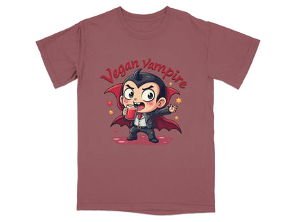Cute Vegan Vampire Cartoon with Juice Graphic T-Shirt - IconVexa