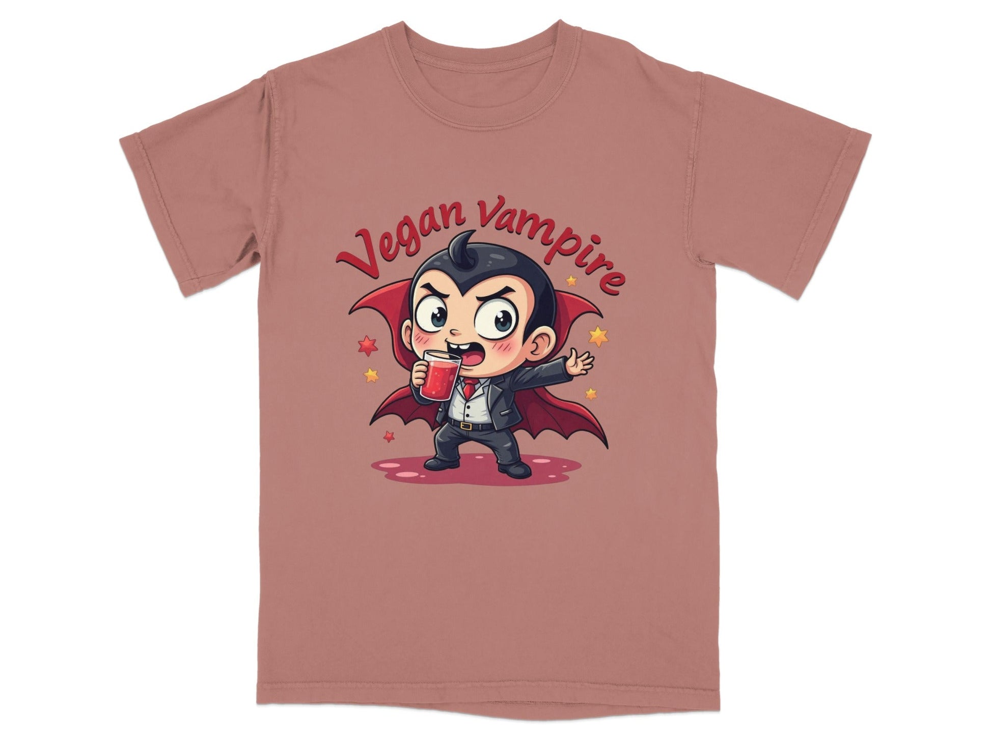 Cute Vegan Vampire Cartoon with Juice Graphic T-Shirt - IconVexa