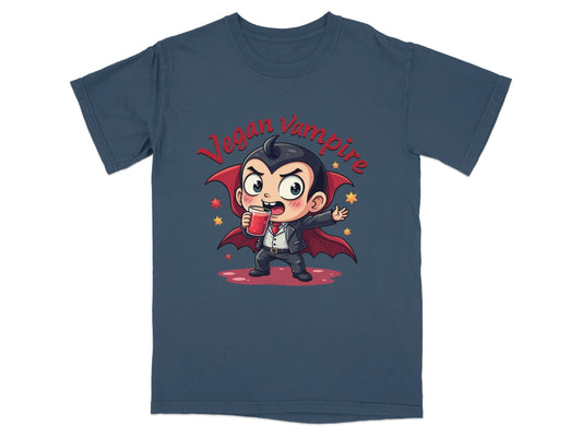 Cute Vegan Vampire Cartoon with Juice Graphic T-Shirt - IconVexa