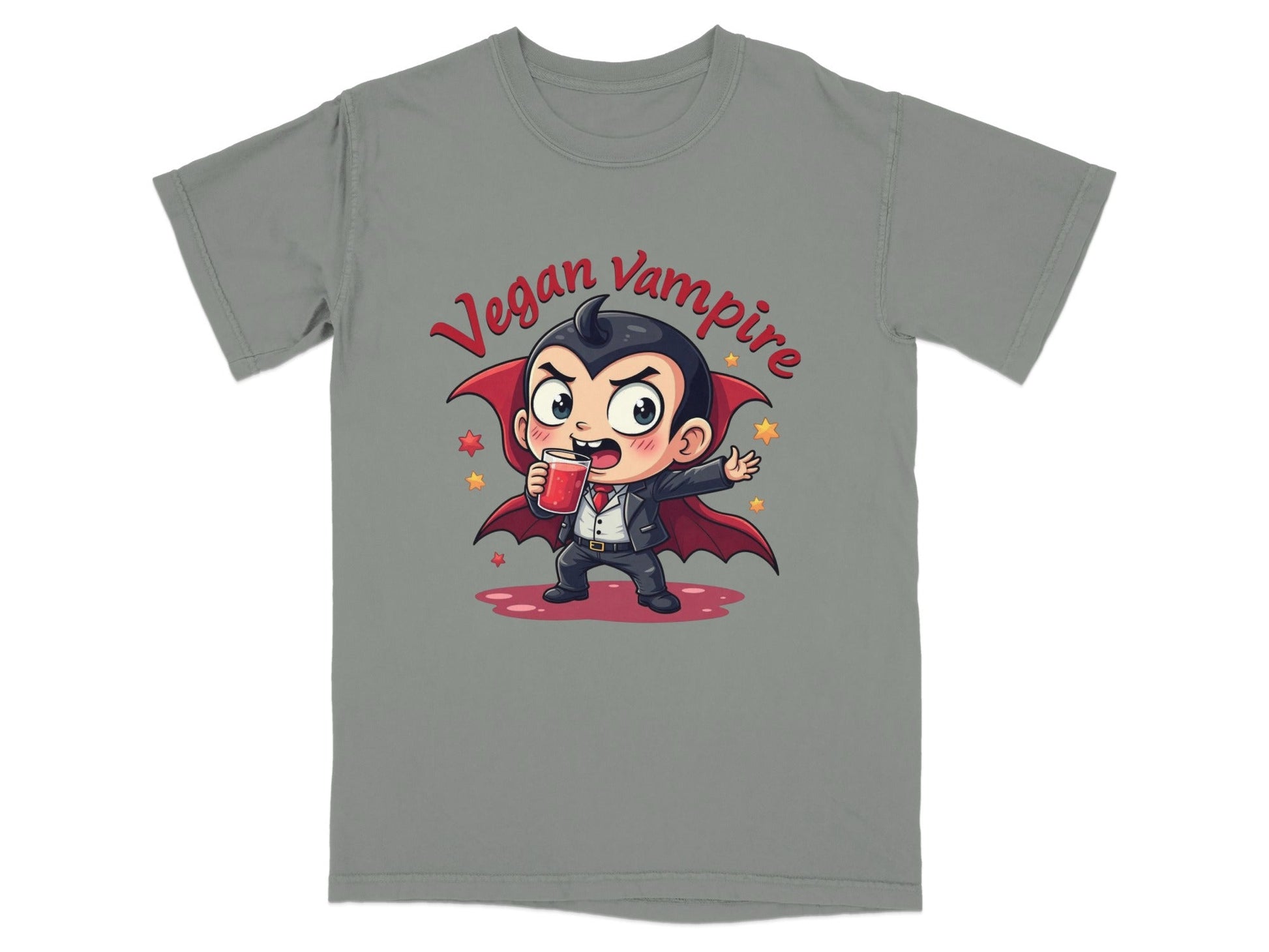 Cute Vegan Vampire Cartoon with Juice Graphic T-Shirt - IconVexa