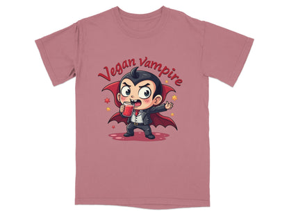 Cute Vegan Vampire Cartoon with Juice Graphic T-Shirt - IconVexa