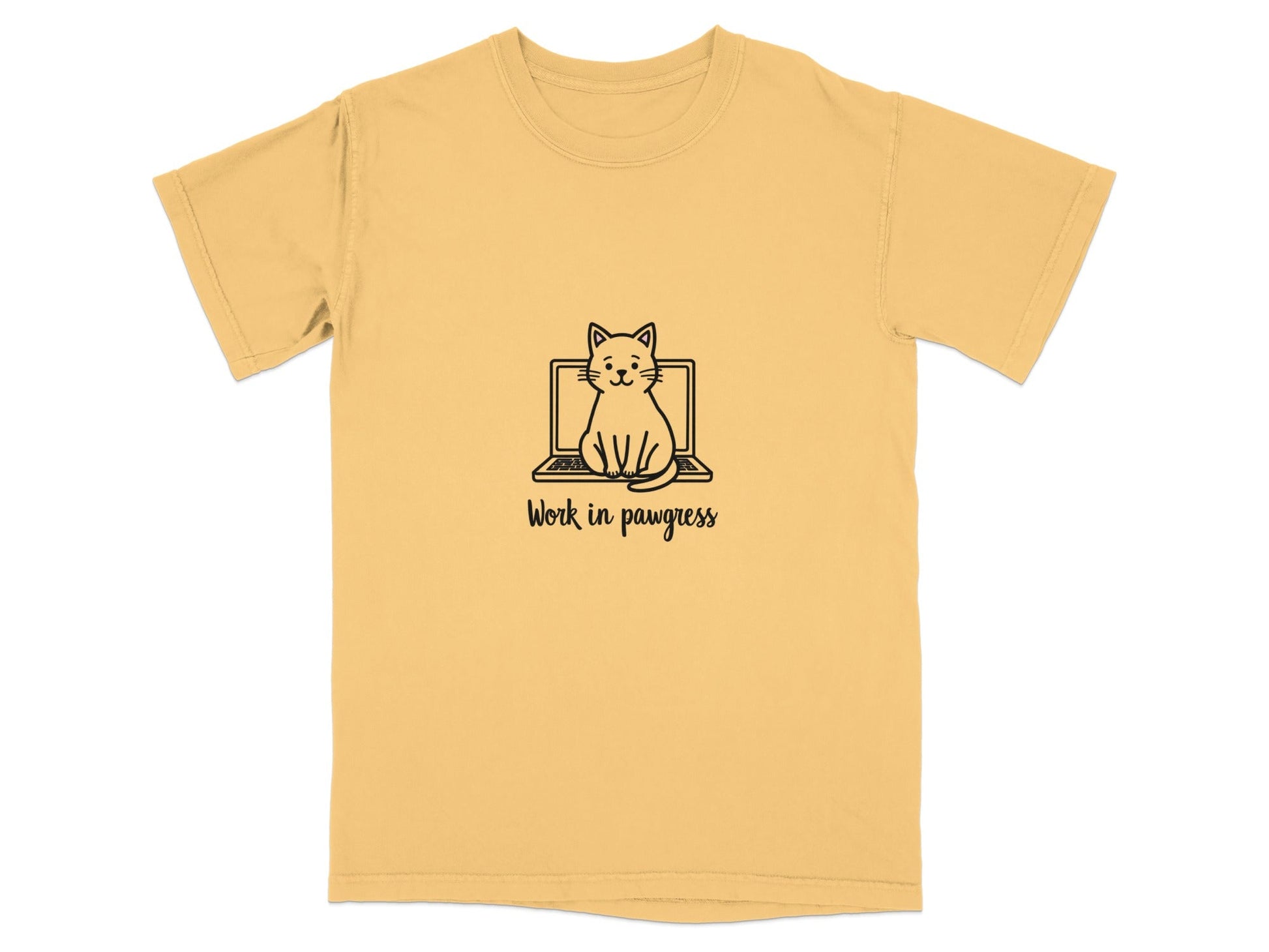 Cute Work in Pawgress Cat on Laptop Funny Work Tee T-Shirt - IconVexa