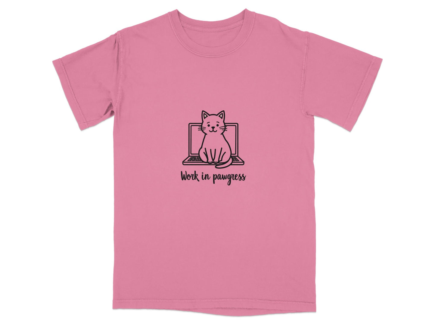 Cute Work in Pawgress Cat on Laptop Funny Work Tee T-Shirt - IconVexa