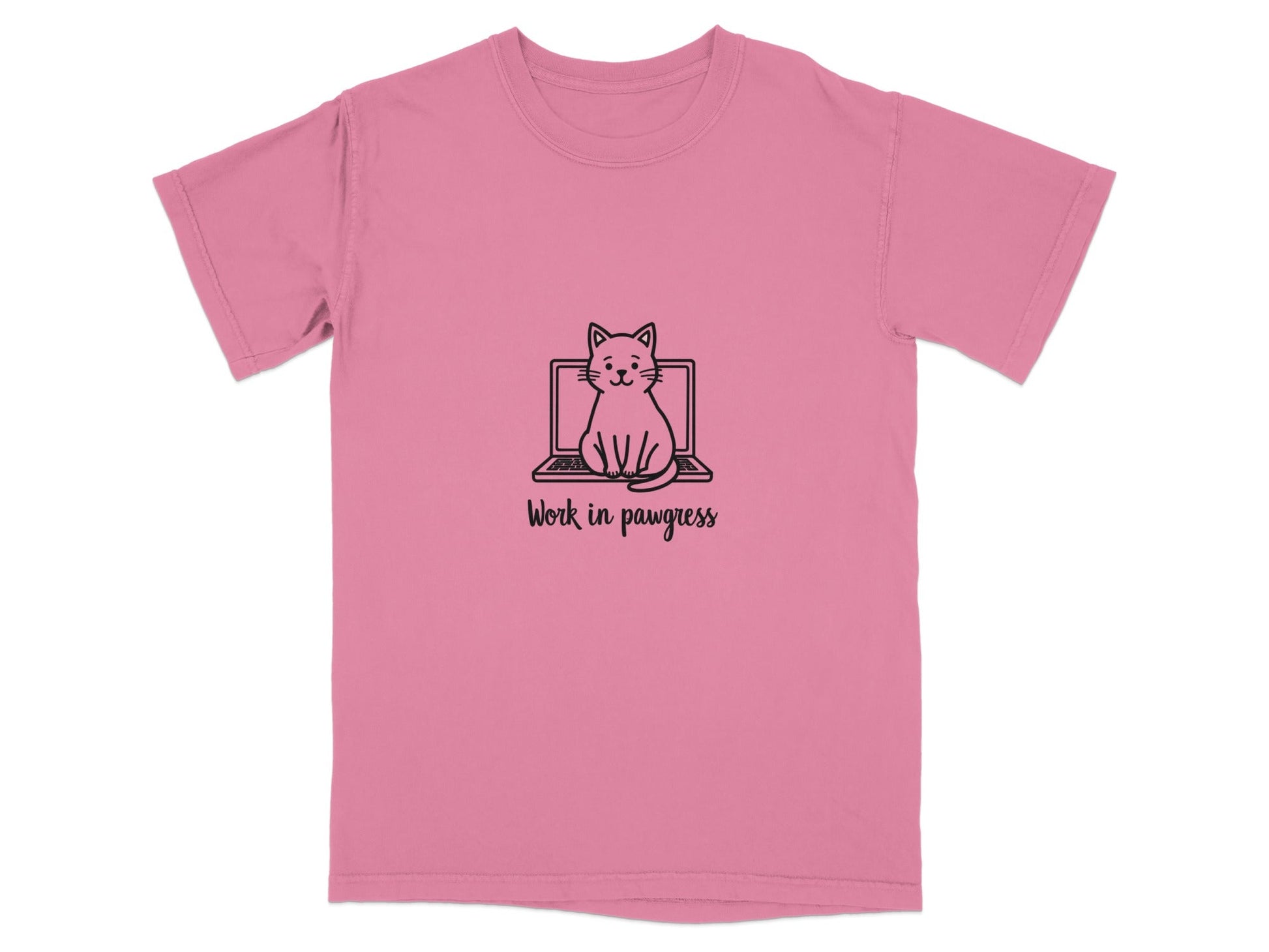 Cute Work in Pawgress Cat on Laptop Funny Work Tee T-Shirt - IconVexa