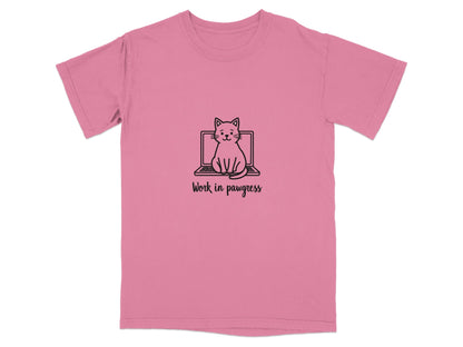 Cute Work in Pawgress Cat on Laptop Funny Work Tee T-Shirt - IconVexa