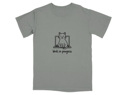 Cute Work in Pawgress Cat on Laptop Funny Work Tee T-Shirt - IconVexa