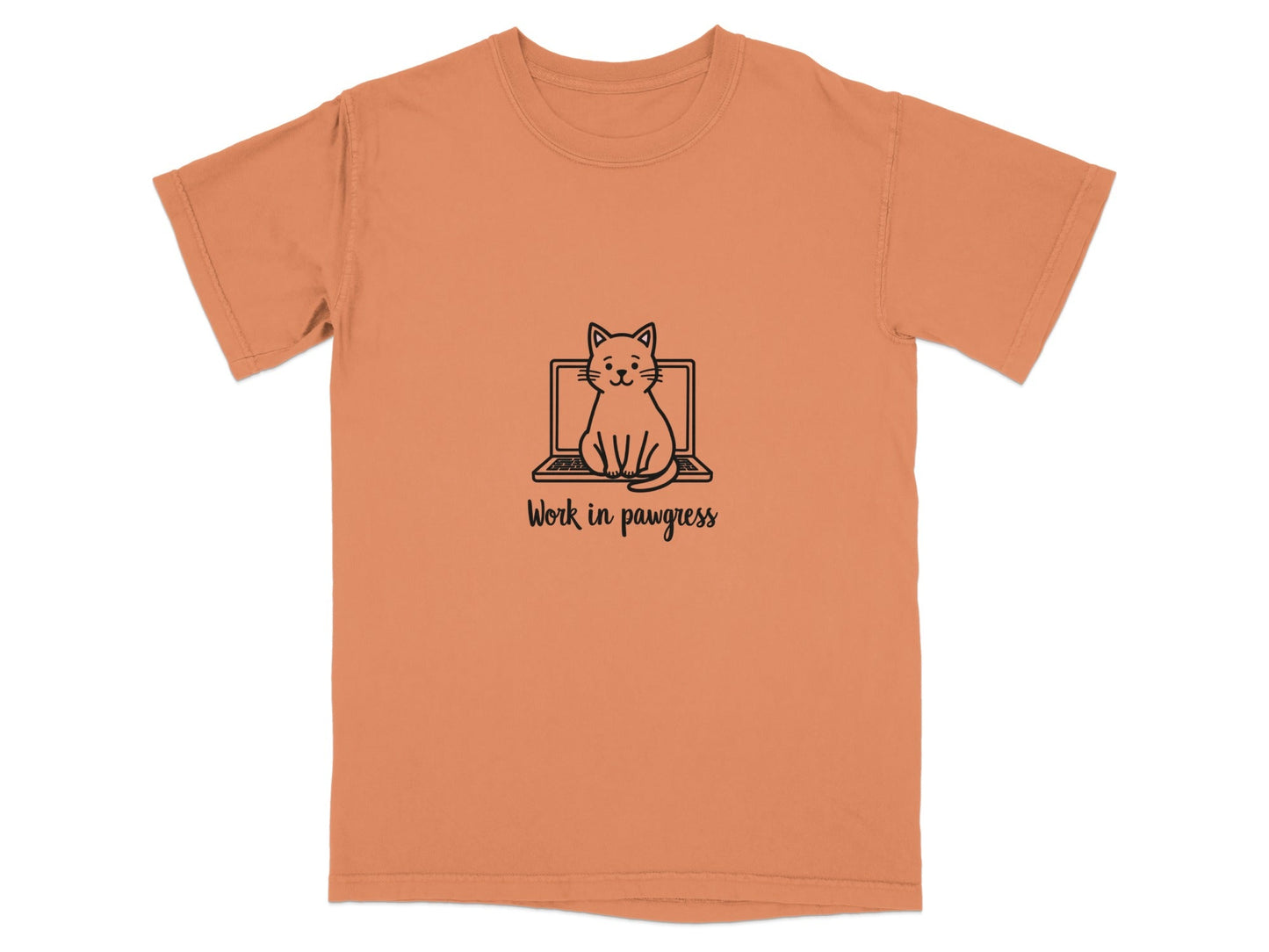 Cute Work in Pawgress Cat on Laptop Funny Work Tee T-Shirt - IconVexa