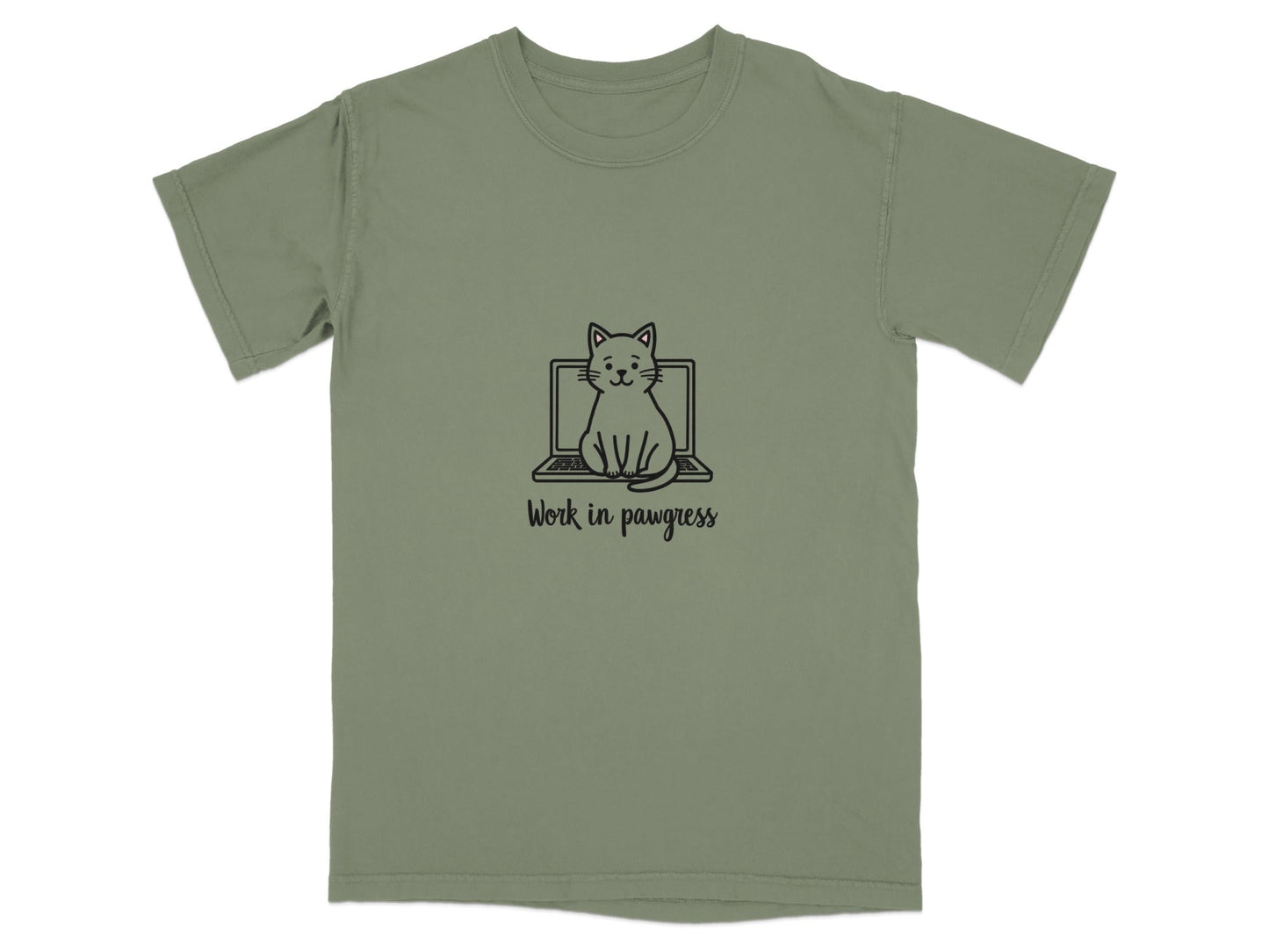 Cute Work in Pawgress Cat on Laptop Funny Work Tee T-Shirt - IconVexa