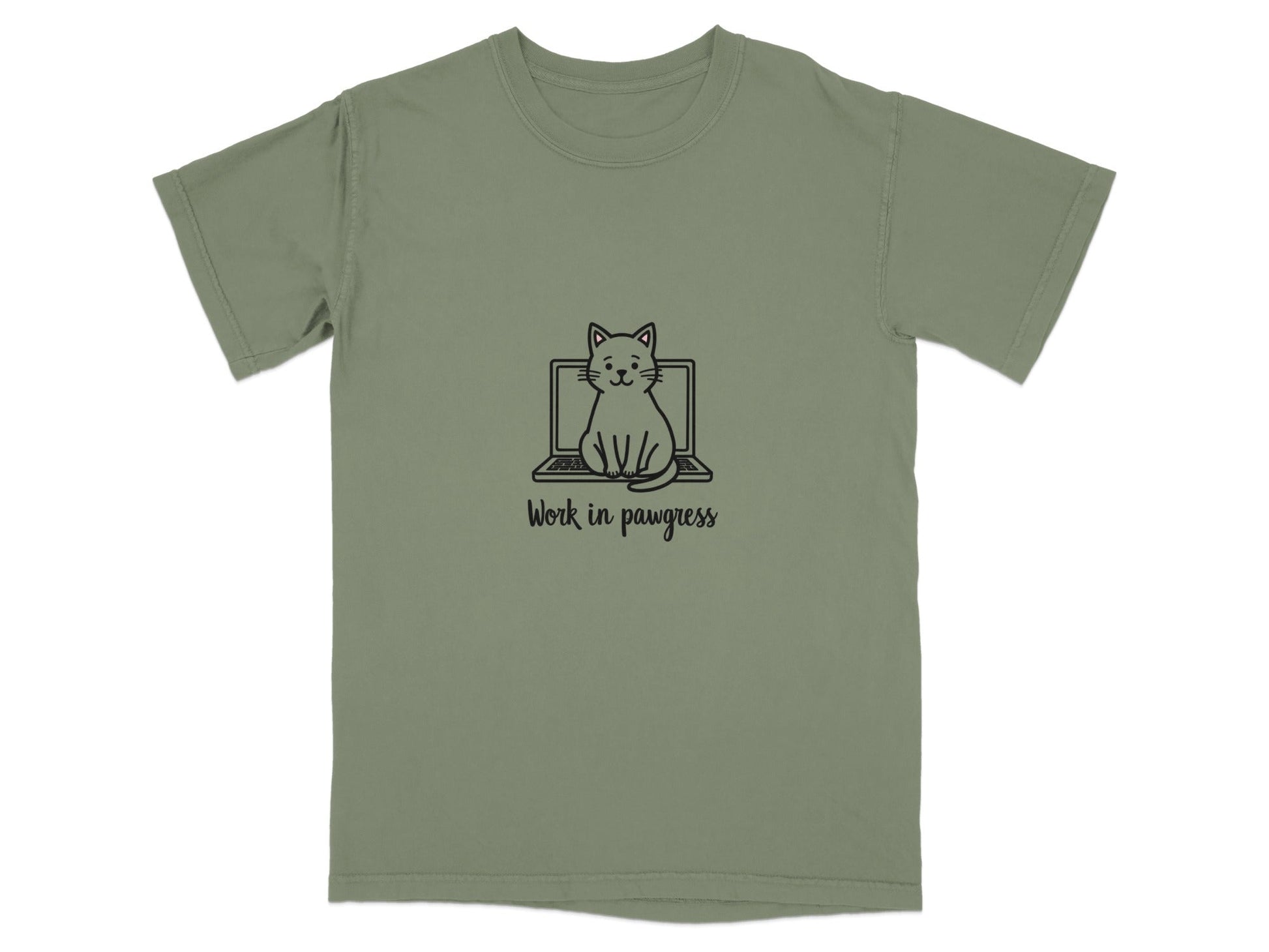 Cute Work in Pawgress Cat on Laptop Funny Work Tee T-Shirt - IconVexa