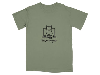 Cute Work in Pawgress Cat on Laptop Funny Work Tee T-Shirt - IconVexa