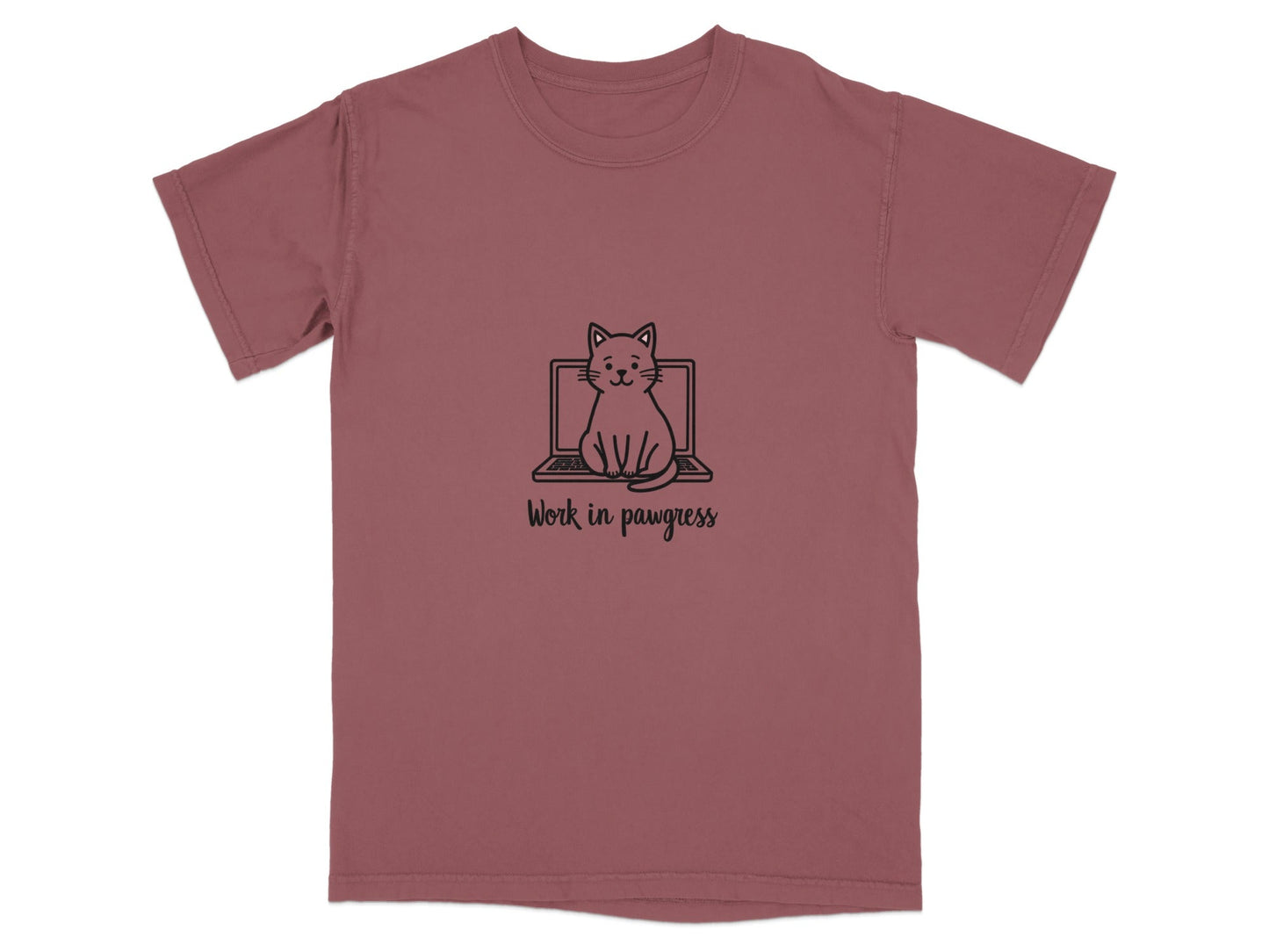 Cute Work in Pawgress Cat on Laptop Funny Work Tee T-Shirt - IconVexa