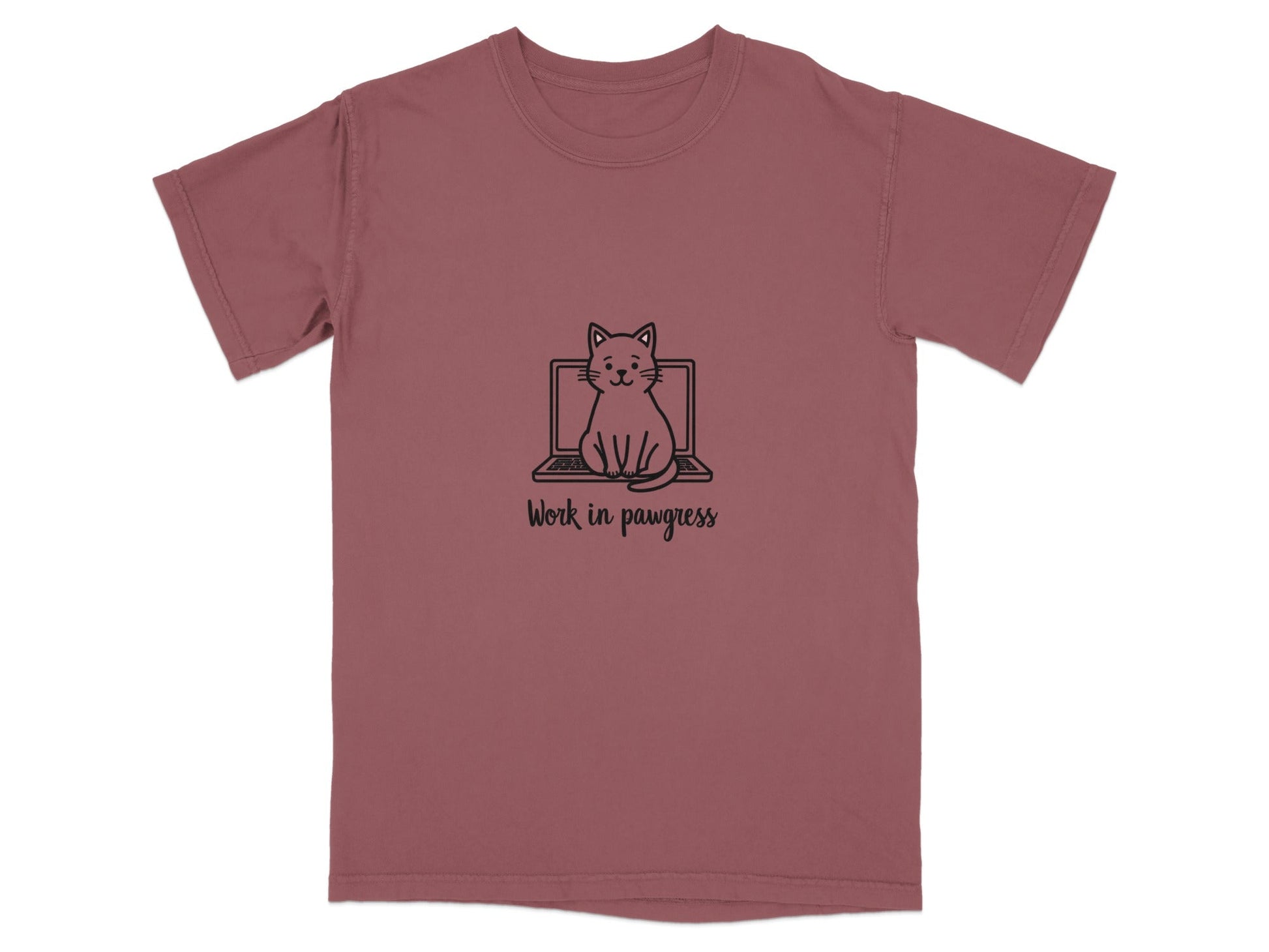 Cute Work in Pawgress Cat on Laptop Funny Work Tee T-Shirt - IconVexa