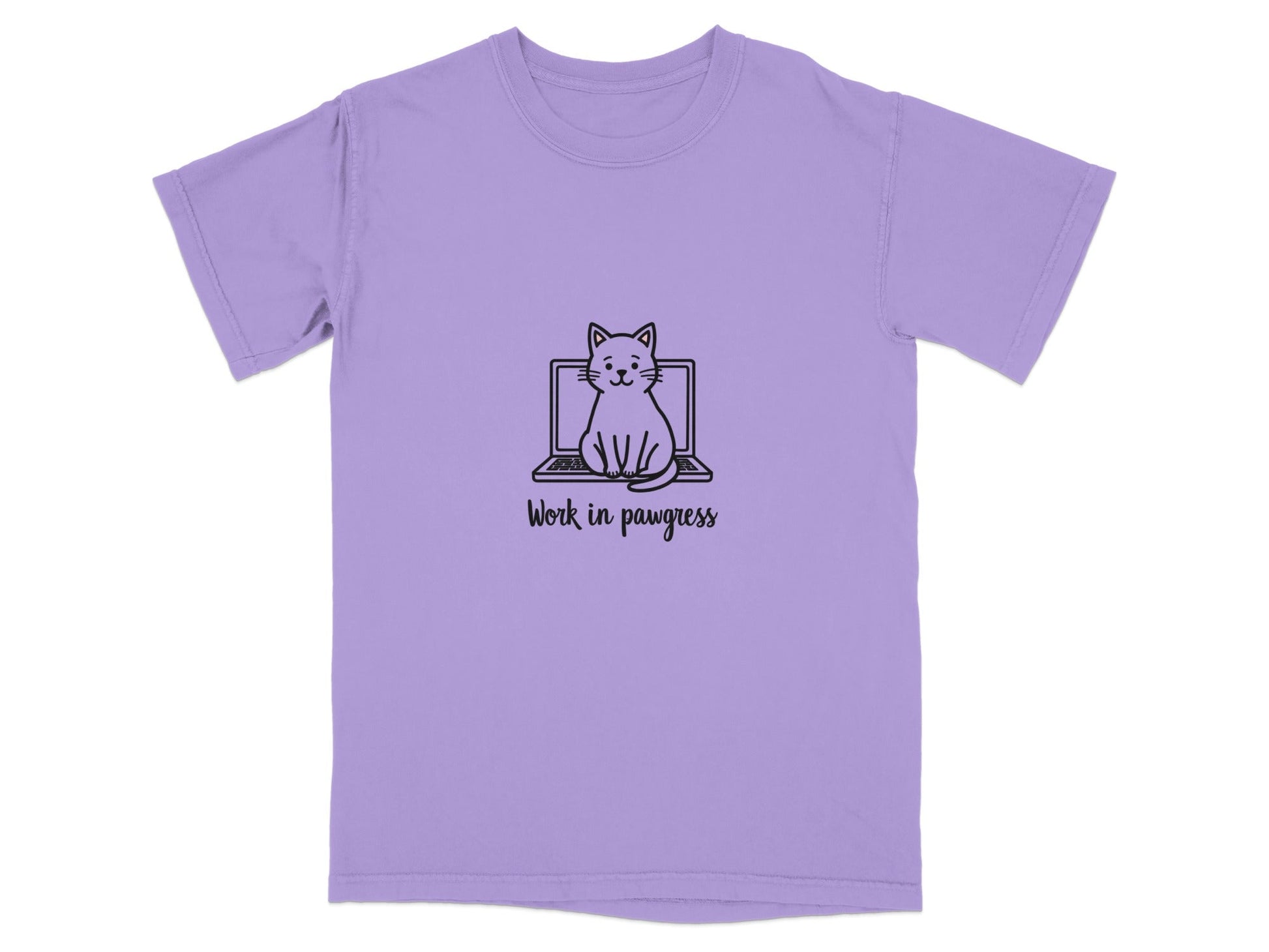 Cute Work in Pawgress Cat on Laptop Funny Work Tee T-Shirt - IconVexa