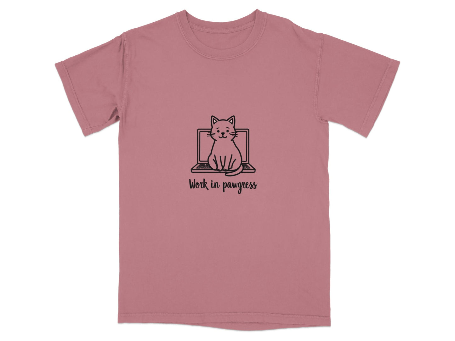 Cute Work in Pawgress Cat on Laptop Funny Work Tee T-Shirt - IconVexa