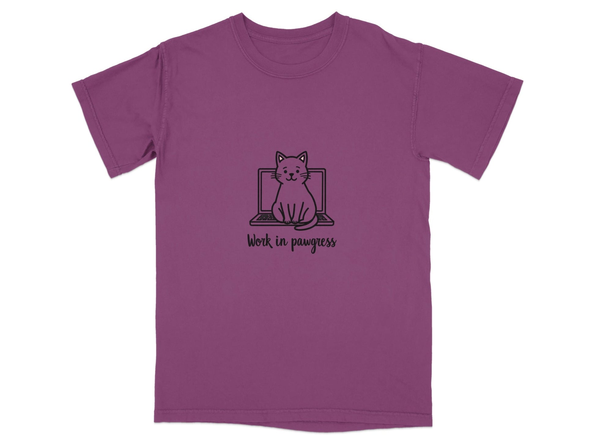 Cute Work in Pawgress Cat on Laptop Funny Work Tee T-Shirt - IconVexa