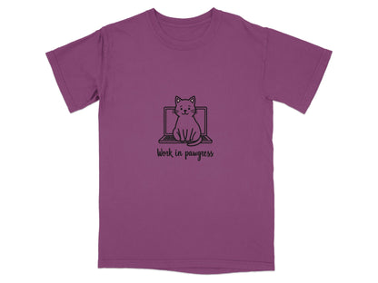 Cute Work in Pawgress Cat on Laptop Funny Work Tee T-Shirt - IconVexa