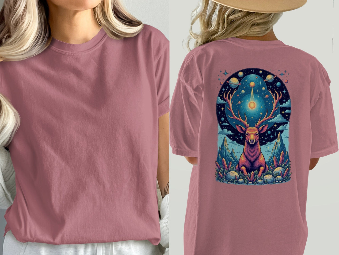 Deer in Space T-Shirt, Mystical Creature Tee, Cosmic Deer Shirt, Celestial Animal Top, Trendy Graphic T-Shirt, Unique Gift Idea, Unisex - IconVexa