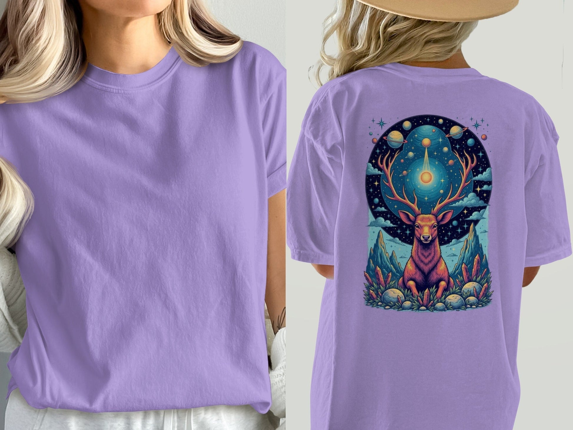 Deer in Space T-Shirt, Mystical Creature Tee, Cosmic Deer Shirt, Celestial Animal Top, Trendy Graphic T-Shirt, Unique Gift Idea, Unisex - IconVexa
