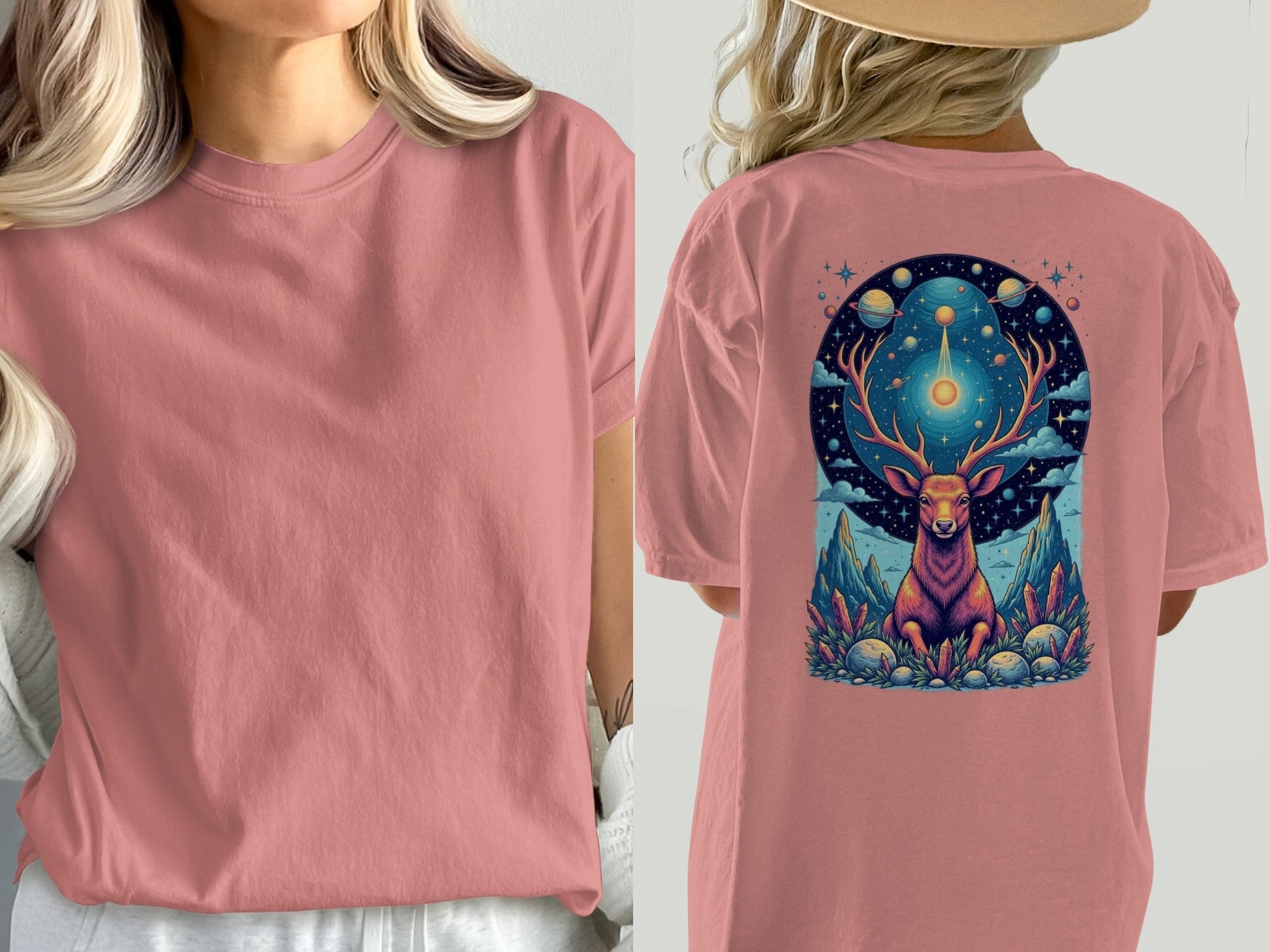 Deer in Space T-Shirt, Mystical Creature Tee, Cosmic Deer Shirt, Celestial Animal Top, Trendy Graphic T-Shirt, Unique Gift Idea, Unisex - IconVexa