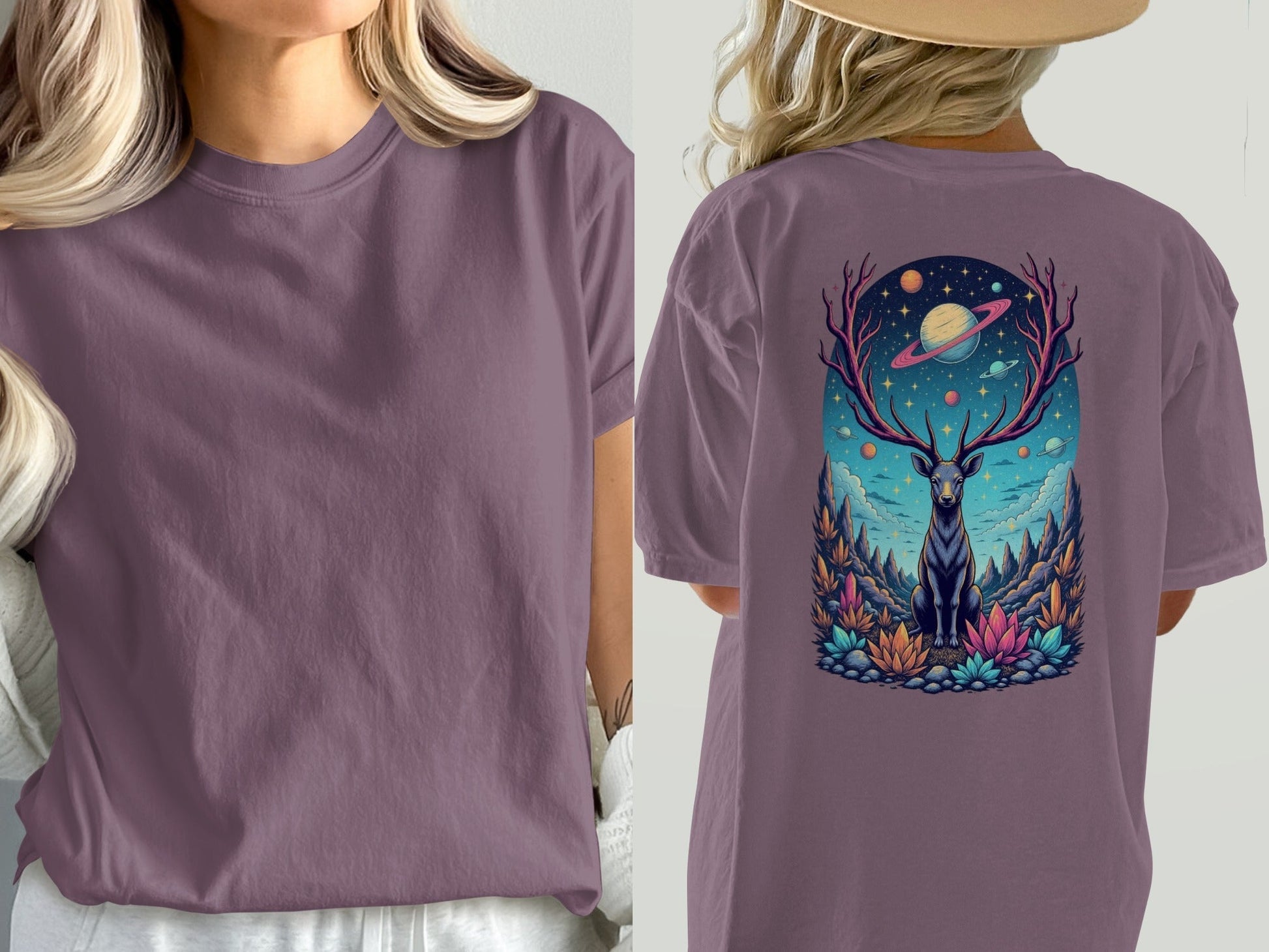 Deer Space T-Shirt, Galaxy Antlers, Mystical Stag Tee, Celestial Graphic Shirt, Gift for Nature Lovers, Universe Design, Trendy Unisex - IconVexa