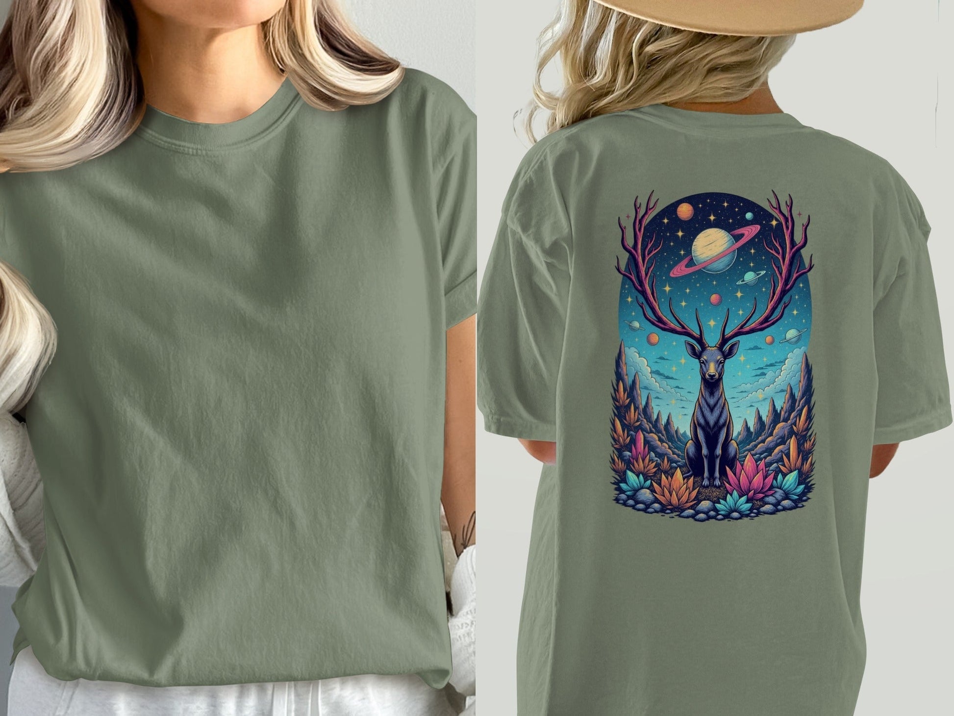 Deer Space T-Shirt, Galaxy Antlers, Mystical Stag Tee, Celestial Graphic Shirt, Gift for Nature Lovers, Universe Design, Trendy Unisex - IconVexa