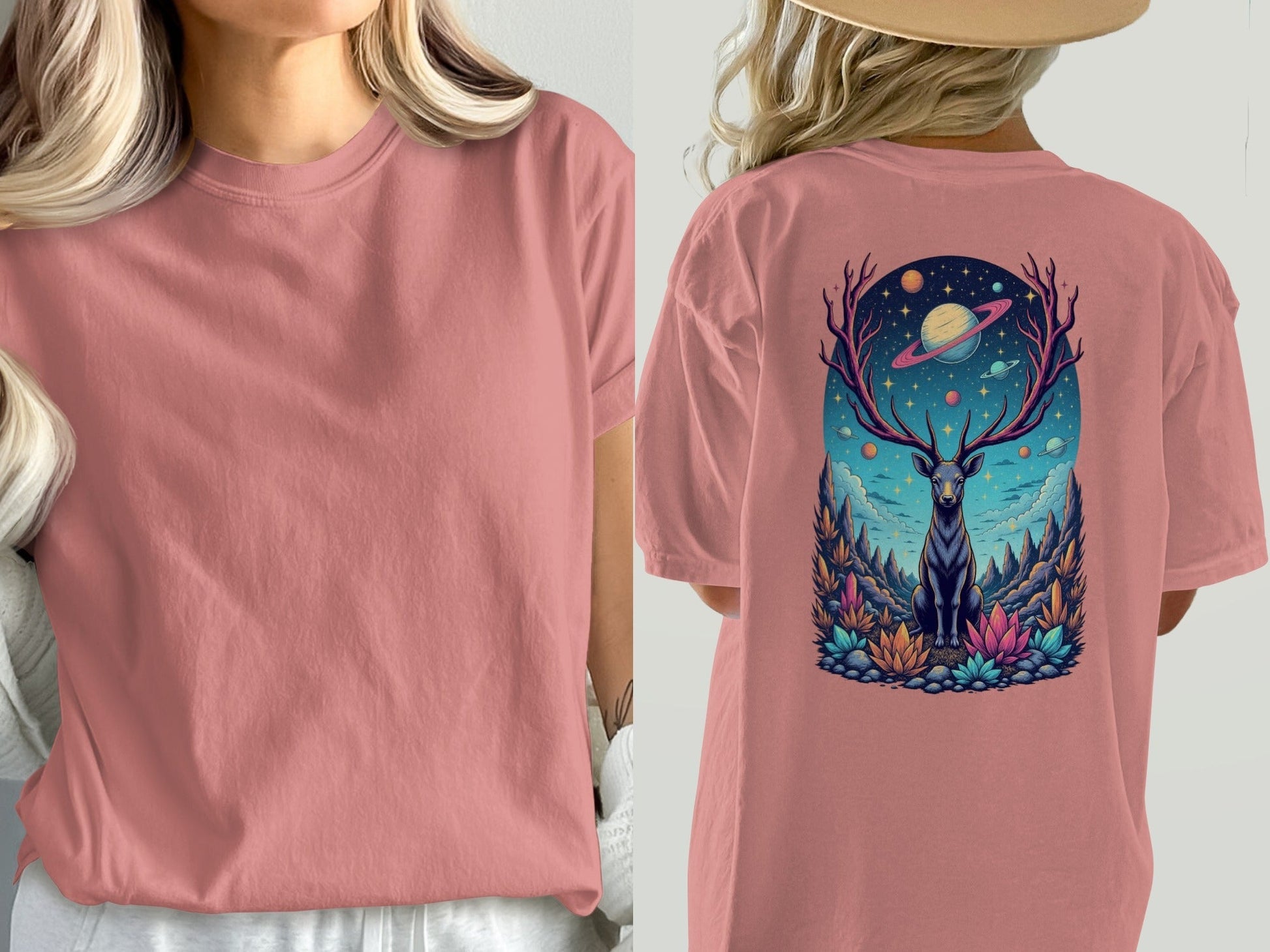 Deer Space T-Shirt, Galaxy Antlers, Mystical Stag Tee, Celestial Graphic Shirt, Gift for Nature Lovers, Universe Design, Trendy Unisex - IconVexa