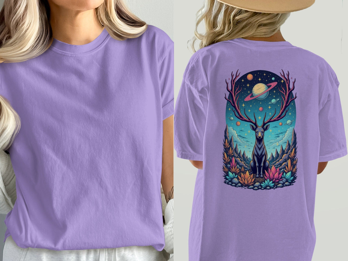 Deer Space T-Shirt, Galaxy Antlers, Mystical Stag Tee, Celestial Graphic Shirt, Gift for Nature Lovers, Universe Design, Trendy Unisex - IconVexa