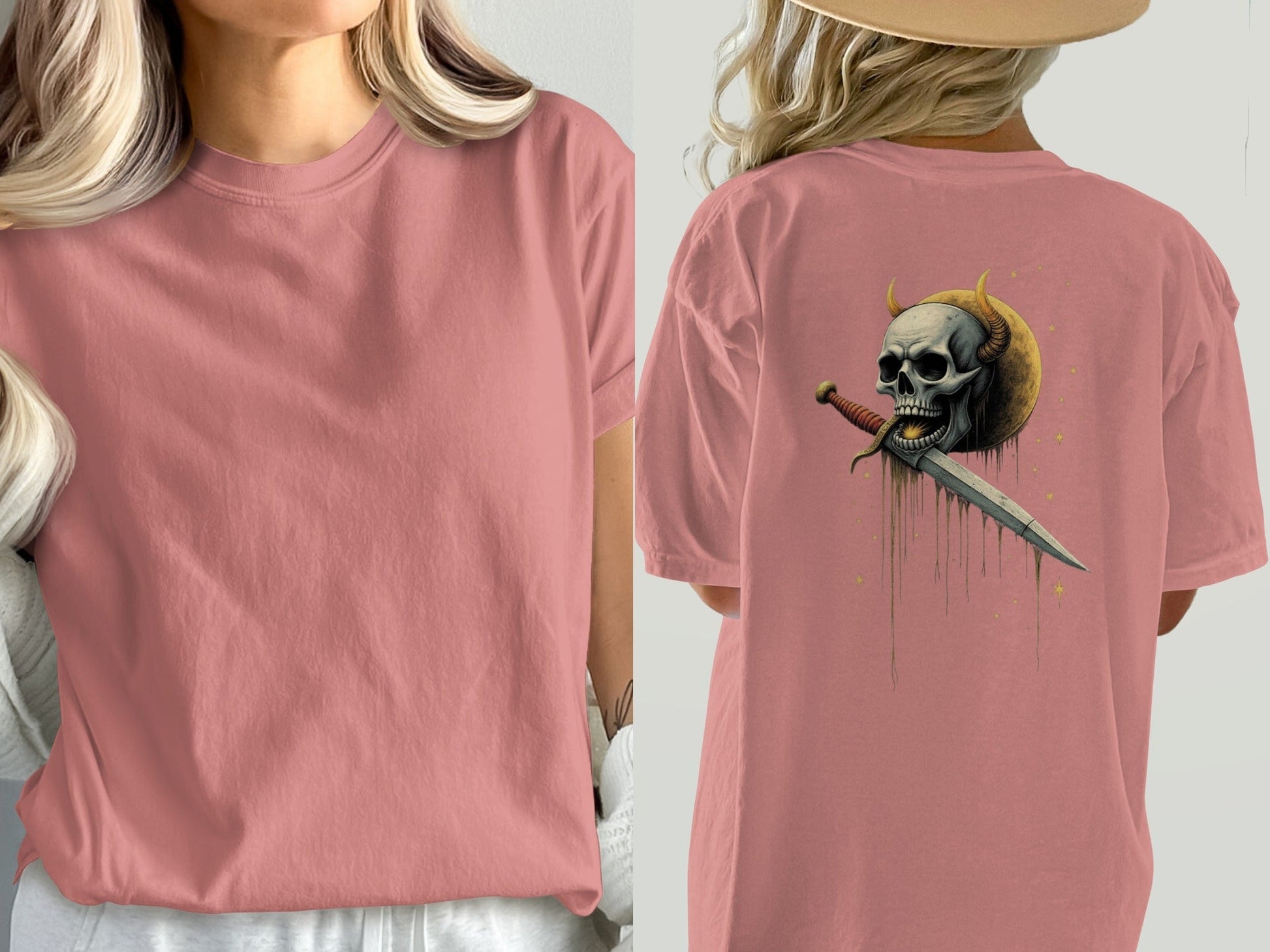Devil Horned Skull Sword Graphic Fashion Premium T-Shirt - IconVexa