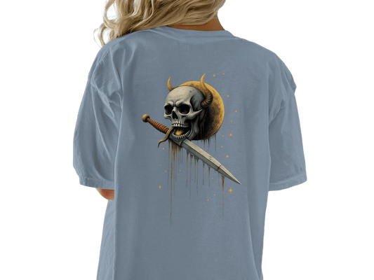 Devil Horned Skull Sword Graphic Fashion Premium T-Shirt - IconVexa