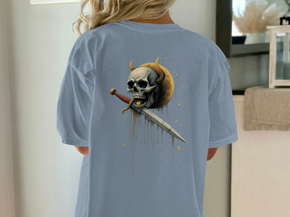 Devil Horned Skull Sword Graphic Fashion Premium T-Shirt - IconVexa