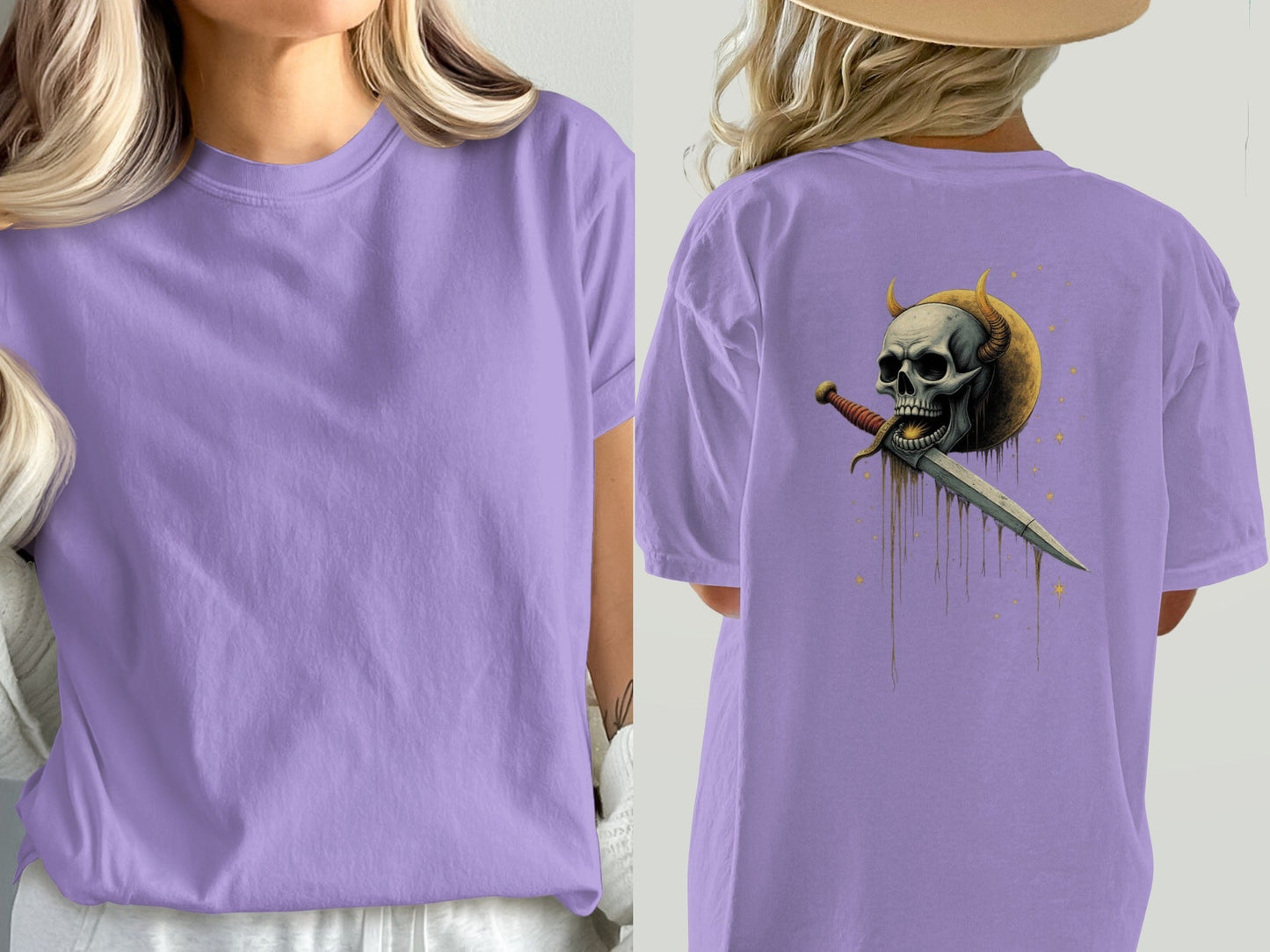 Devil Horned Skull Sword Graphic Fashion Premium T-Shirt - IconVexa