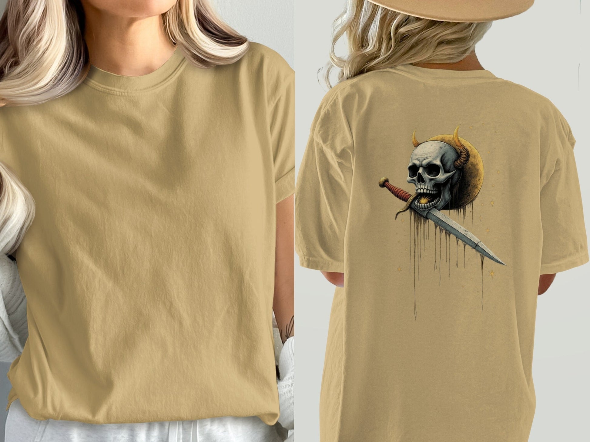 Devil Horned Skull Sword Graphic Fashion Premium T-Shirt - IconVexa