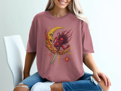 Devil Moon Design Featuring Sword Stars Illustrated T-Shirt - IconVexa