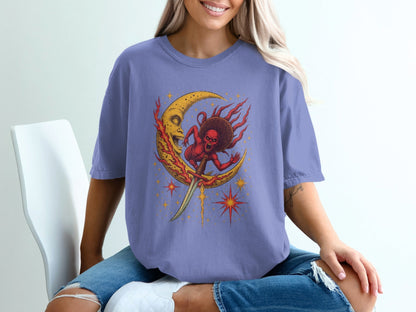 Devil Moon Design Featuring Sword Stars Illustrated T-Shirt - IconVexa