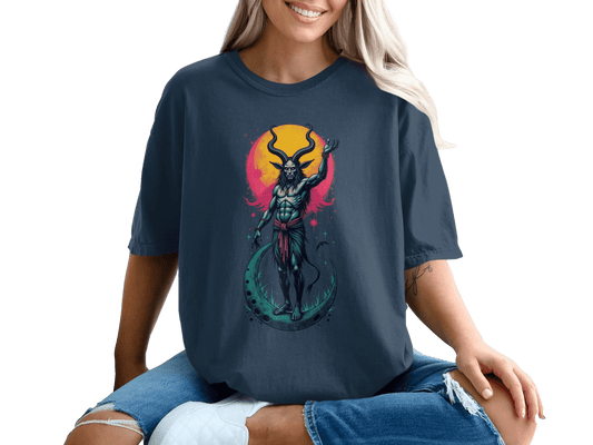 Devil On Moon Graphic Image Halloween Print Shirt T-Shirt - IconVexa