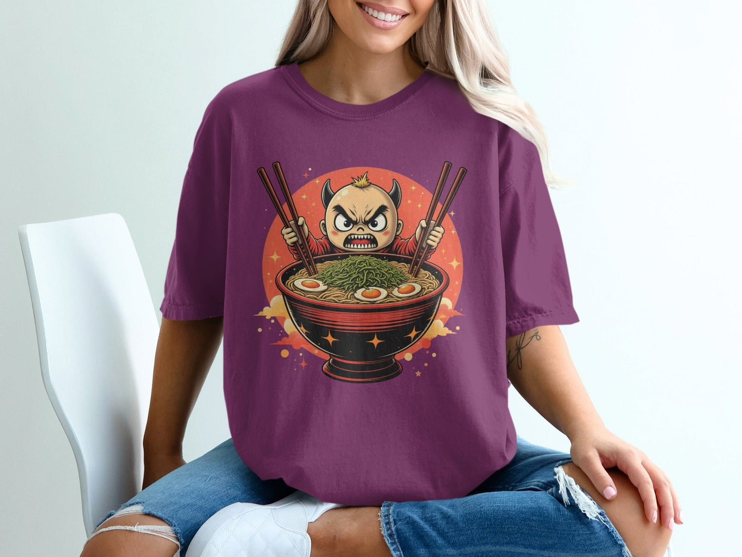 Devil Ramen T-Shirt, Angry Anime Demon, Japanese Noodles, Funny Foodie Tee, Unique Graphic T Shirt, Gift Idea, Cool Design T-Shirt - IconVexa