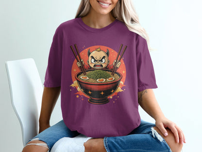 Devil Ramen T-Shirt, Angry Anime Demon, Japanese Noodles, Funny Foodie Tee, Unique Graphic T Shirt, Gift Idea, Cool Design T-Shirt - IconVexa