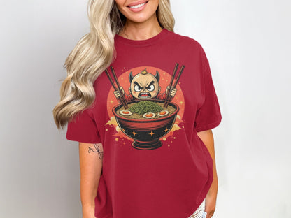 Devil Ramen T-Shirt, Angry Anime Demon, Japanese Noodles, Funny Foodie Tee, Unique Graphic T Shirt, Gift Idea, Cool Design T-Shirt - IconVexa