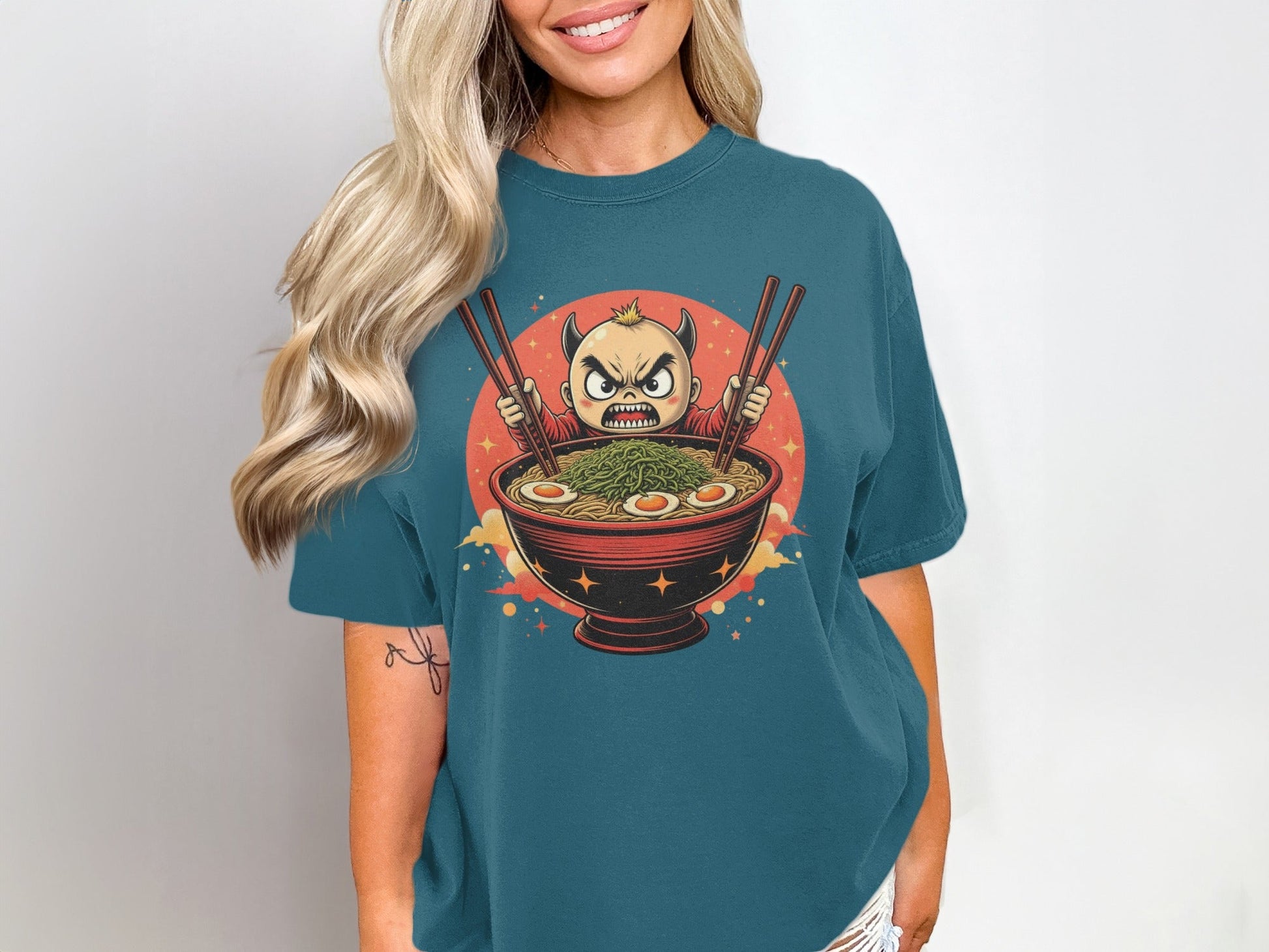 Devil Ramen T-Shirt, Angry Anime Demon, Japanese Noodles, Funny Foodie Tee, Unique Graphic T Shirt, Gift Idea, Cool Design T-Shirt - IconVexa